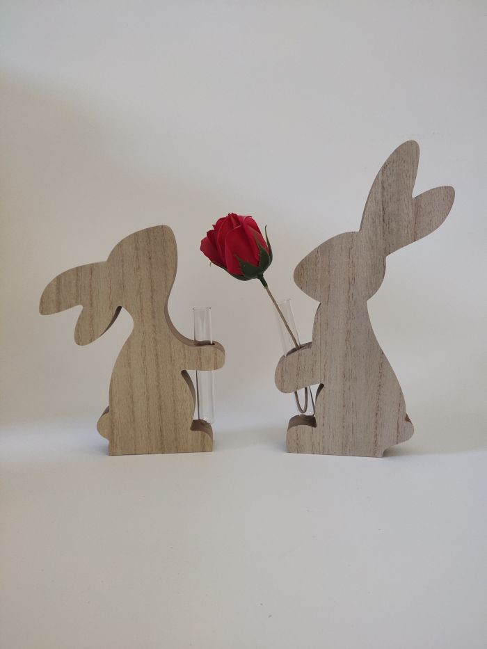 Cwningen Gyda Fâs Addurniad Pasg Cwningod Bunny Gyda Fâs Gwydr Bach